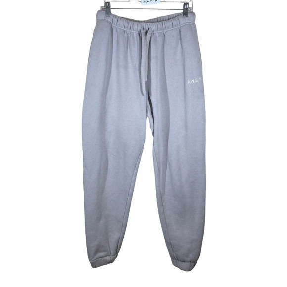 Awet Sweatpants Men's Size L Gray Cotton Tapered Legs Logo Pockets Drawstring - Picture 1 of 13